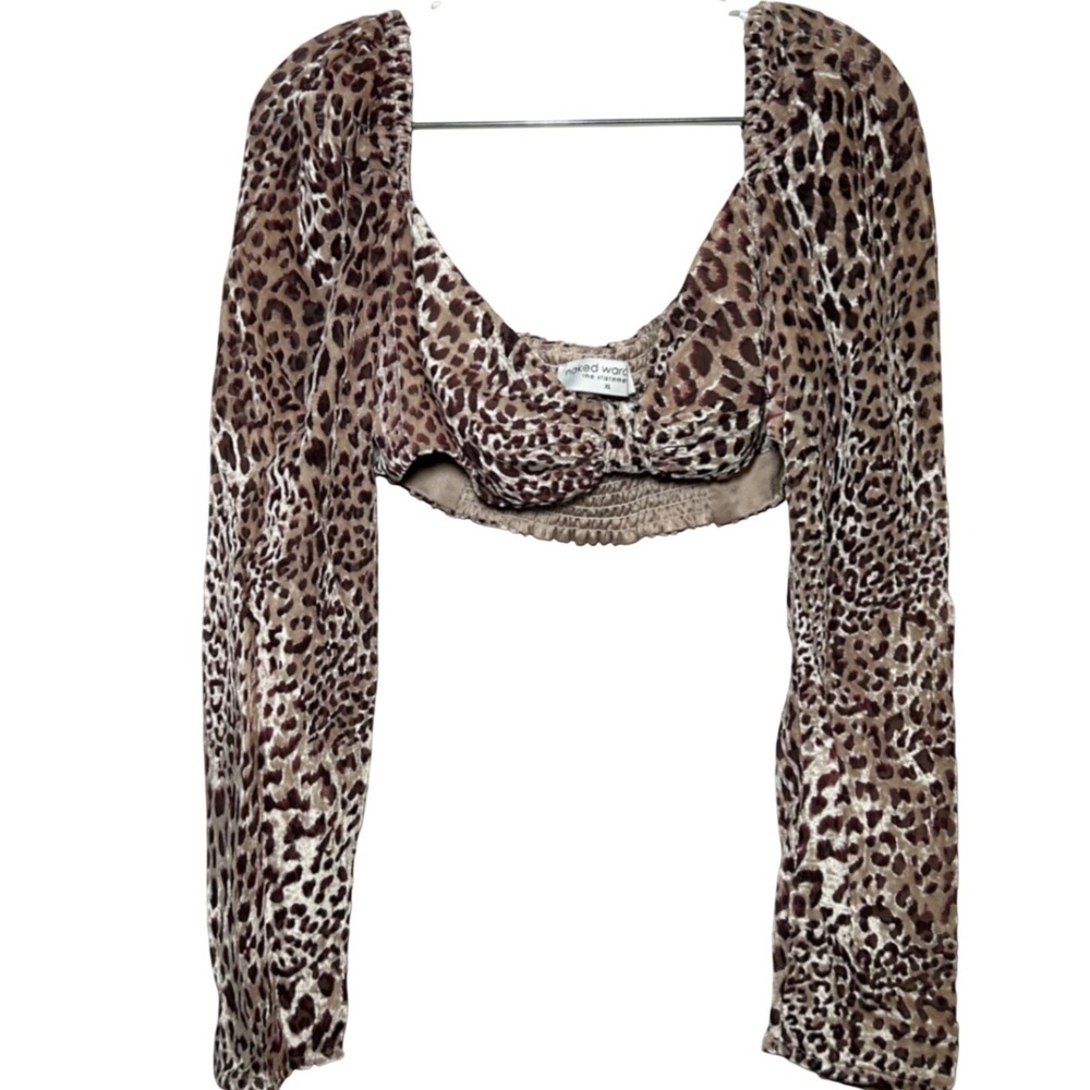 NWOT Naked Wardrobe Leopard Velvet Crop Top XL Brown Animal Print Square Neck